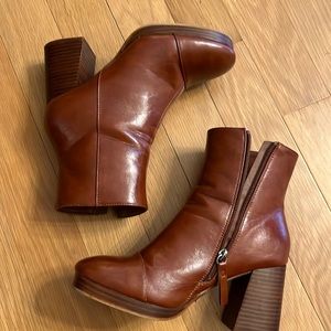 Asos rounded toe leather heeled booties